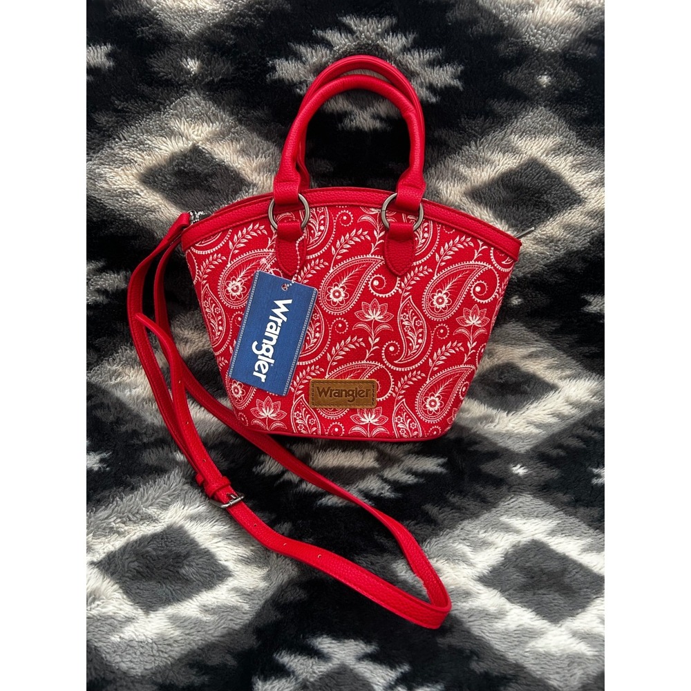 Wrangler Red Paisley Canvas Mini‎ Tote Crossbody Bag Western Handbag NEW